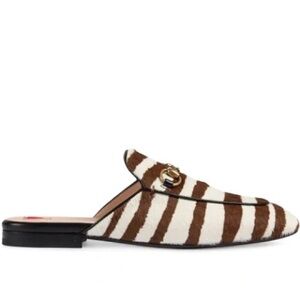 Rare Gucci Princetown Zebra Print Slippers In Zebra Print Calf Hair Size 37